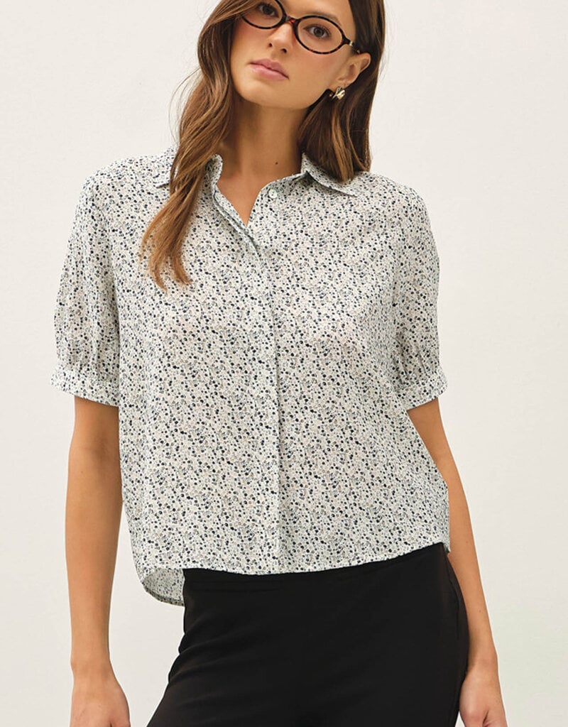 509 Broadway Ditsy Print Puffed Blouse