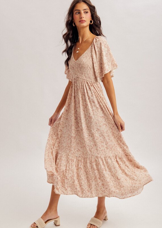 509 Broadway Flutter Sleeve Smocked Bodice Dress