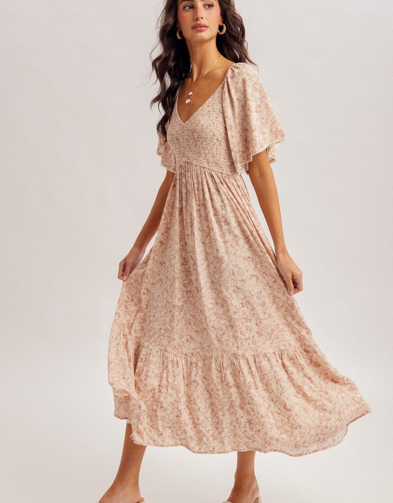 509 Broadway Flutter Sleeve Smocked Bodice Dress