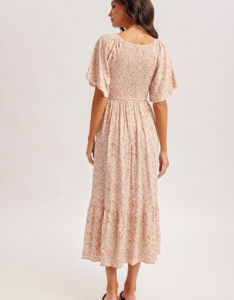 509 Broadway Flutter Sleeve Smocked Bodice Dress