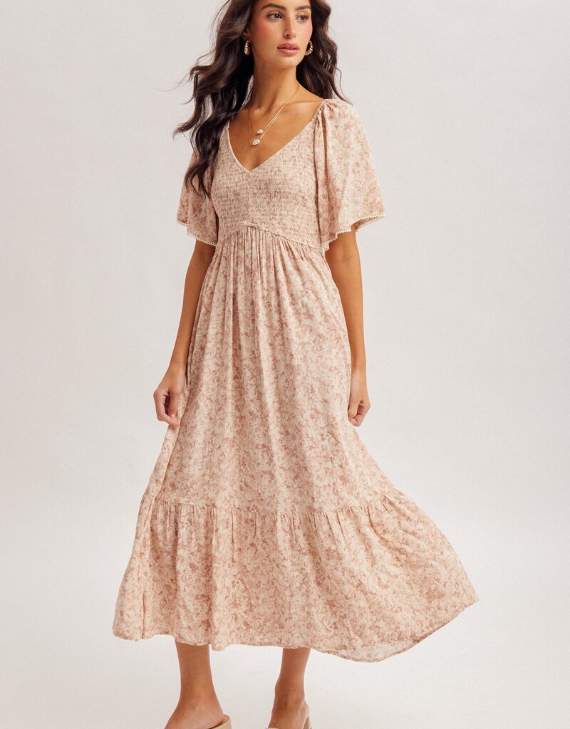 509 Broadway Flutter Sleeve Smocked Bodice Dress