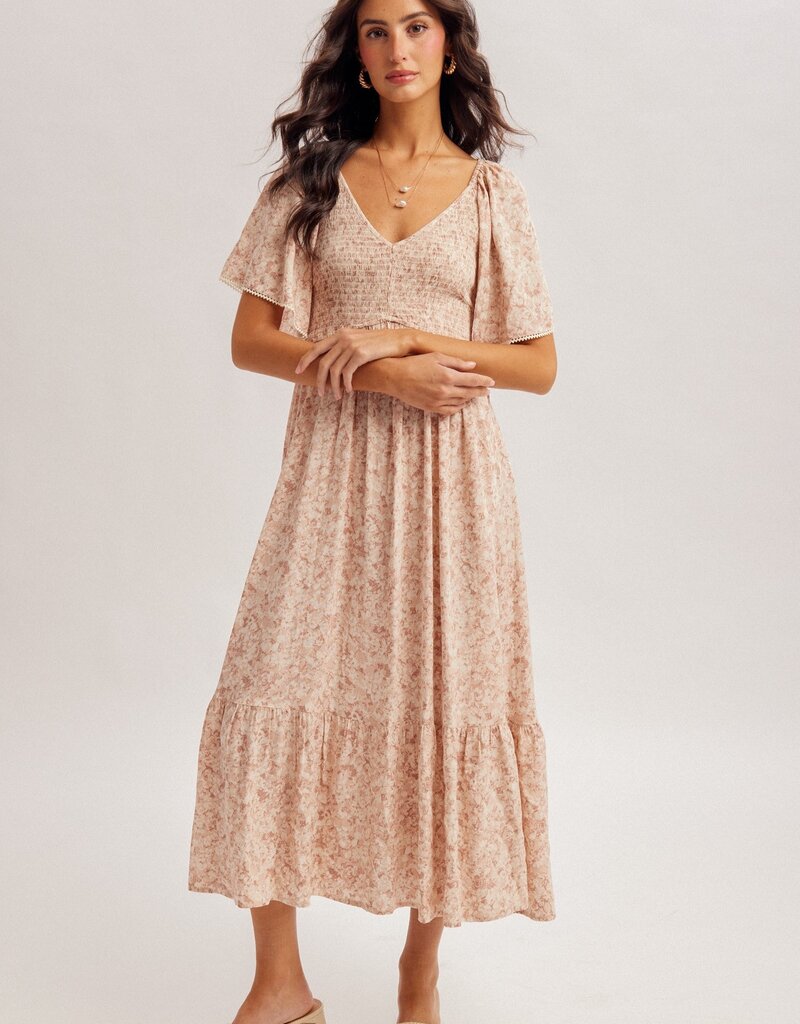 509 Broadway Flutter Sleeve Smocked Bodice Dress