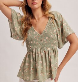 509 Broadway V-Neck Flutter Sleeve Peplum Top