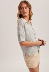 509 Broadway Crochet SS Button Sweater Polo