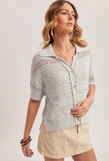 509 Broadway Crochet SS Button Sweater Polo