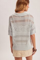 509 Broadway Crochet SS Button Sweater Polo