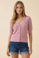 509 Broadway Pointelle SS Cardi w/ Buttons