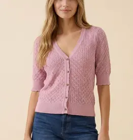 509 Broadway Pointelle SS Cardi w/ Buttons
