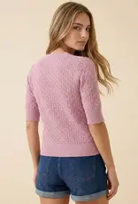 509 Broadway Pointelle SS Cardi w/ Buttons