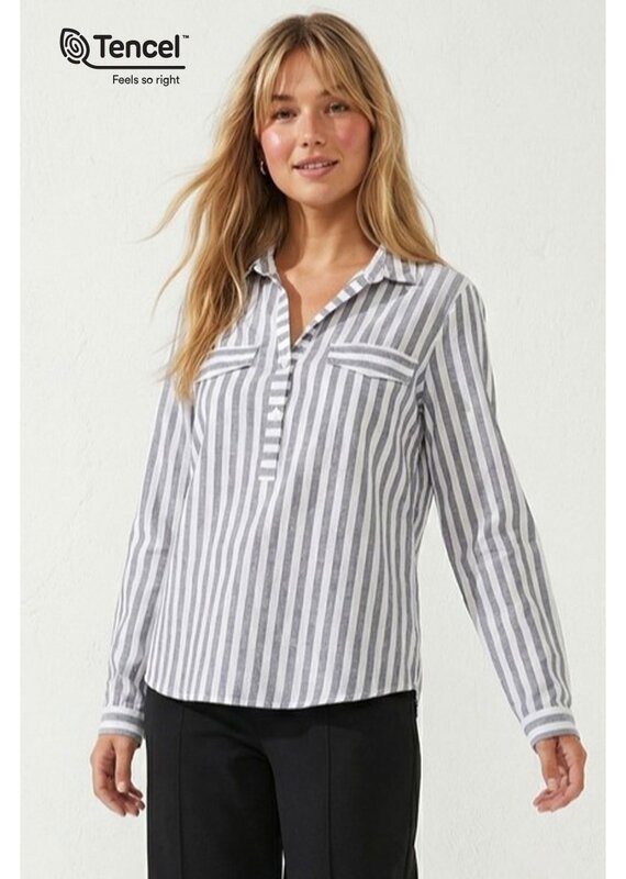 509 Broadway Long Sleeve Stripe Pocket Blouse