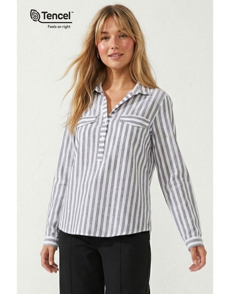 509 Broadway Long Sleeve Stripe Pocket Blouse