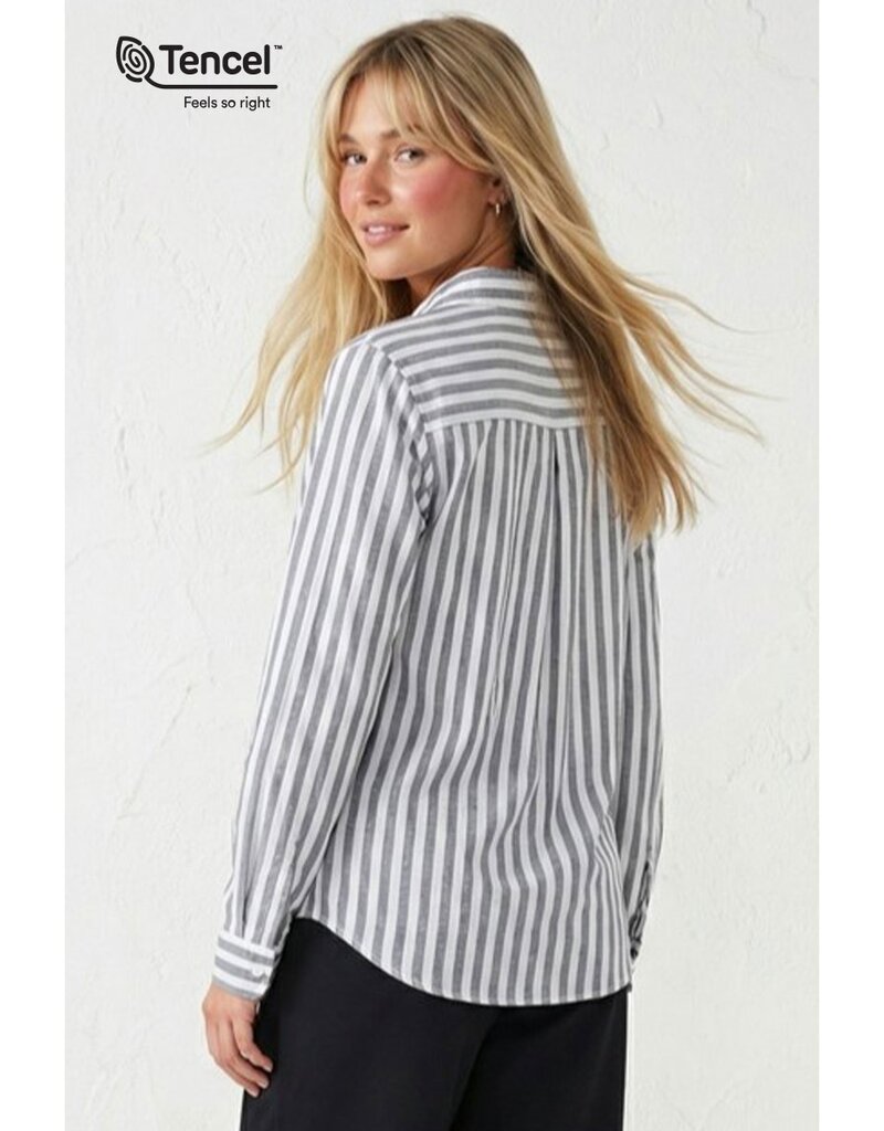 509 Broadway Long Sleeve Stripe Pocket Blouse