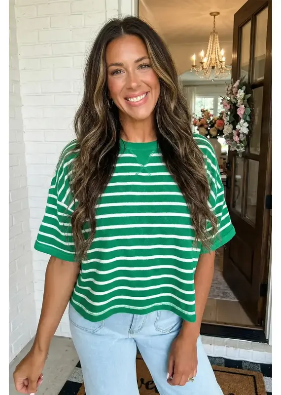 509 Broadway Stripe Patchwork Half Sleeve Tee