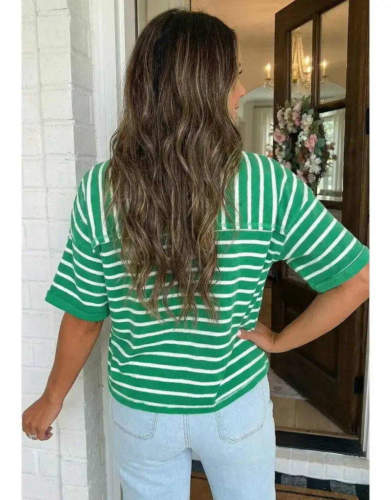 509 Broadway Stripe Patchwork Half Sleeve Tee