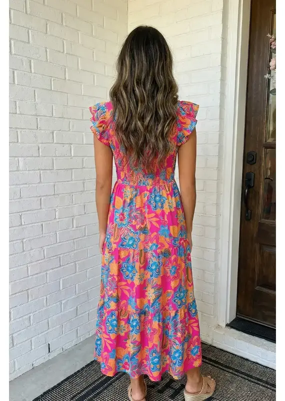 509 Broadway Boho Floral V Neck Dress