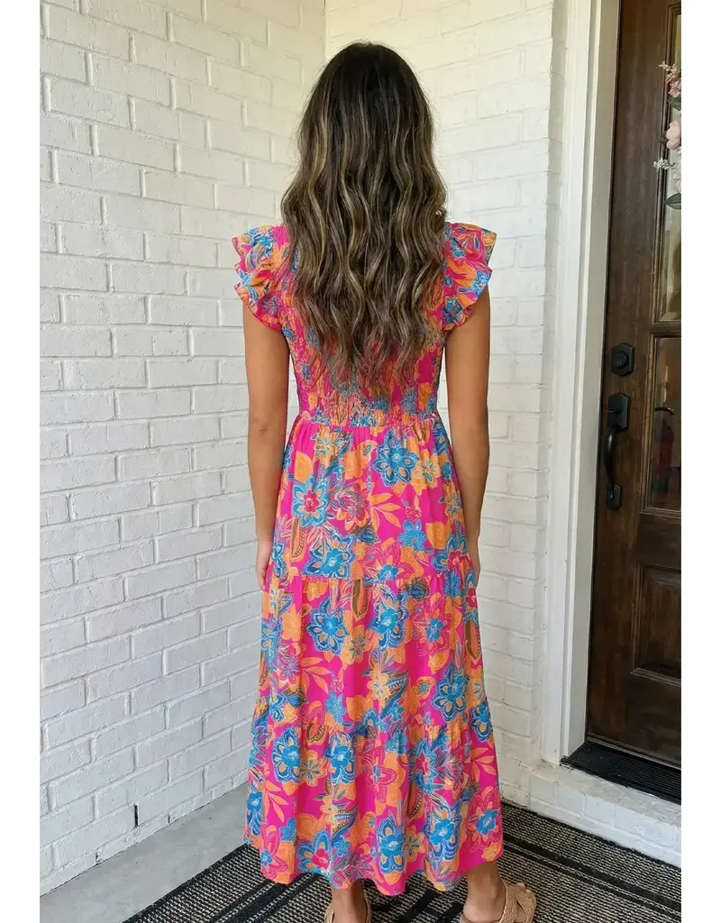 509 Broadway Boho Floral V Neck Dress