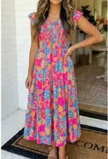 509 Broadway Boho Floral V Neck Dress