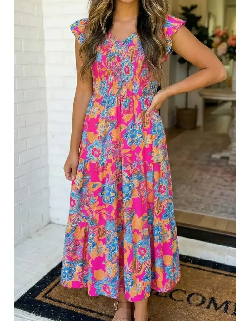 509 Broadway Boho Floral V Neck Dress