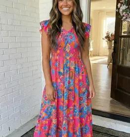 509 Broadway Boho Floral V Neck Dress