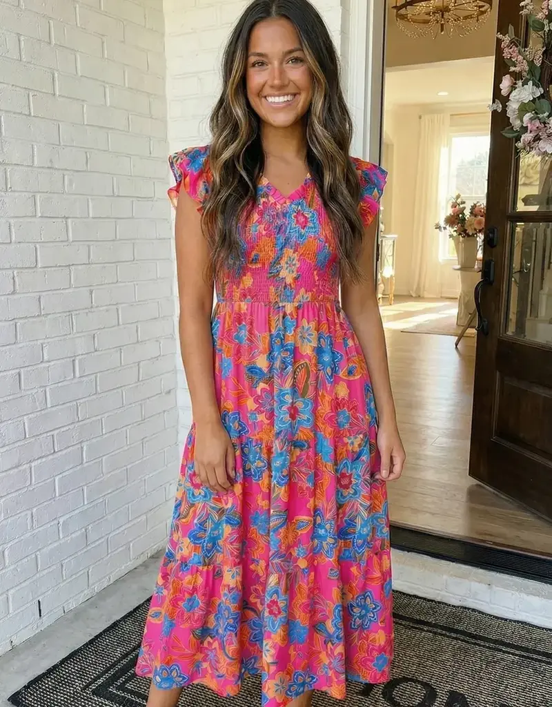 509 Broadway Boho Floral V Neck Dress