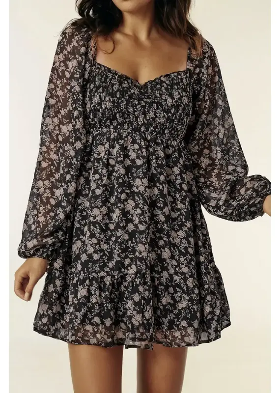 509 Broadway Floral Long Sleeve Frilly Mini Dress