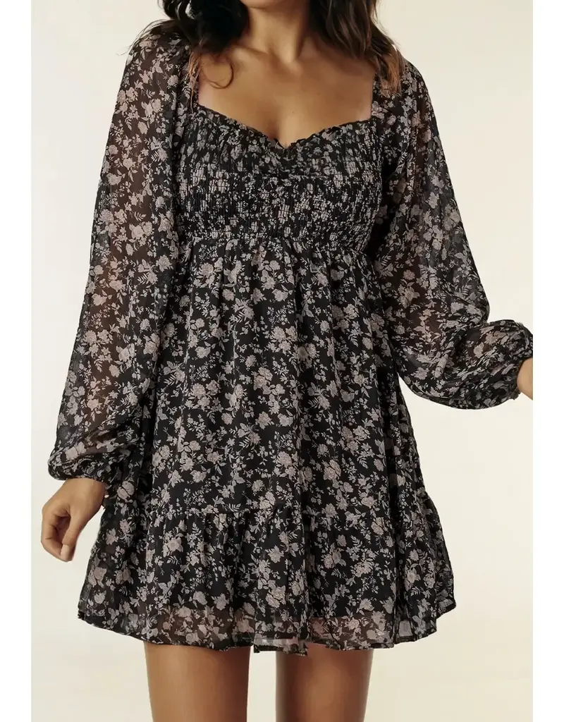 509 Broadway Floral Long Sleeve Frilly Mini Dress