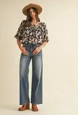 Anniewear Flower Print Ballon Hem Square Neck Top