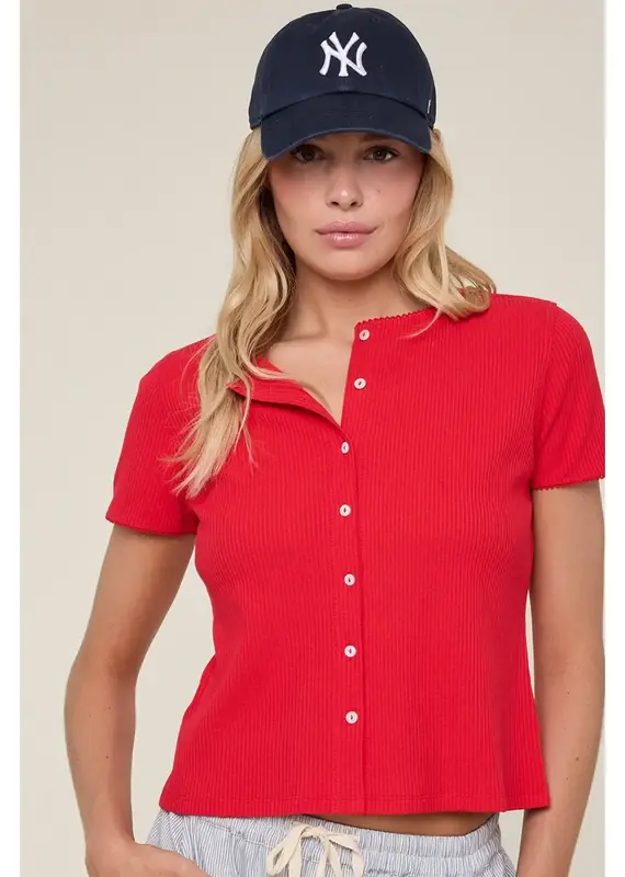 509 Broadway Ribbed Button Top