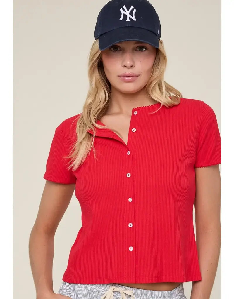 509 Broadway Ribbed Button Top