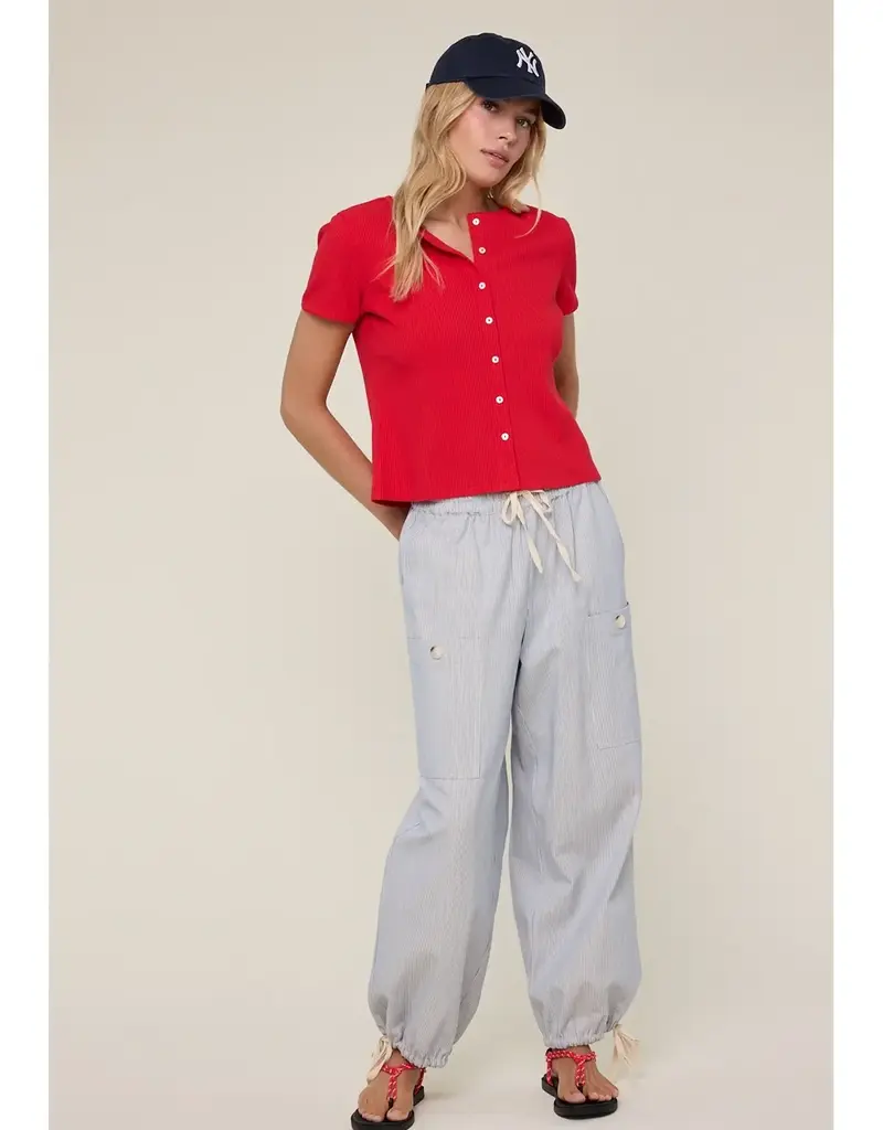 509 Broadway Ribbed Button Top