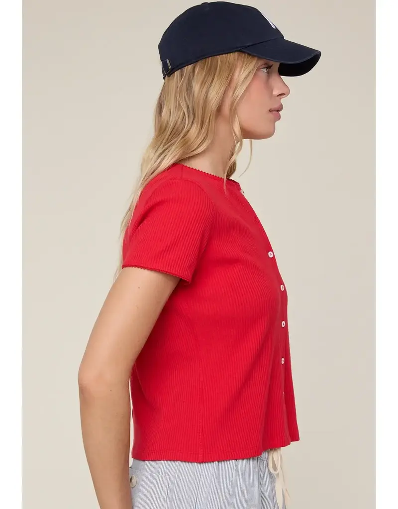 509 Broadway Ribbed Button Top
