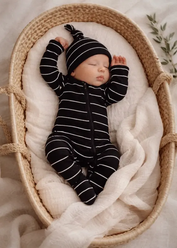 509 Broadway Black White Stripe Ribbed 2-Way Zip Footie