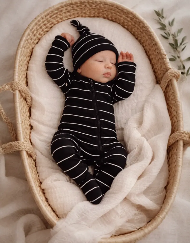 509 Broadway Black White Stripe Ribbed 2-Way Zip Footie