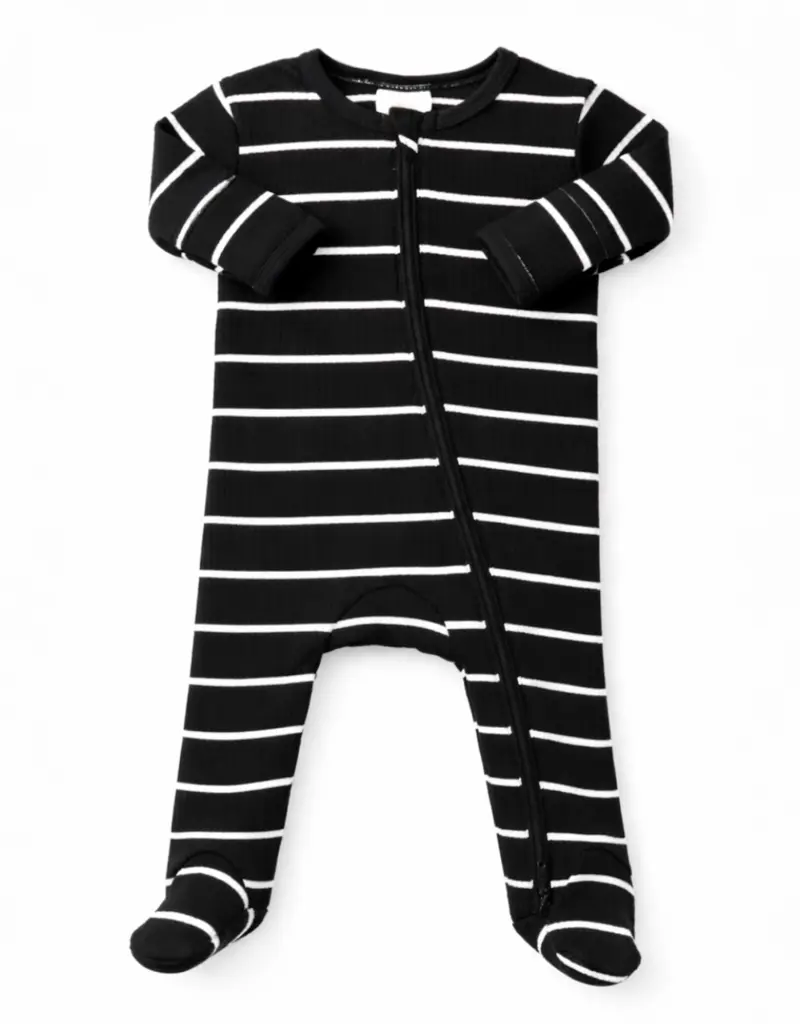 509 Broadway Black White Stripe Ribbed 2-Way Zip Footie