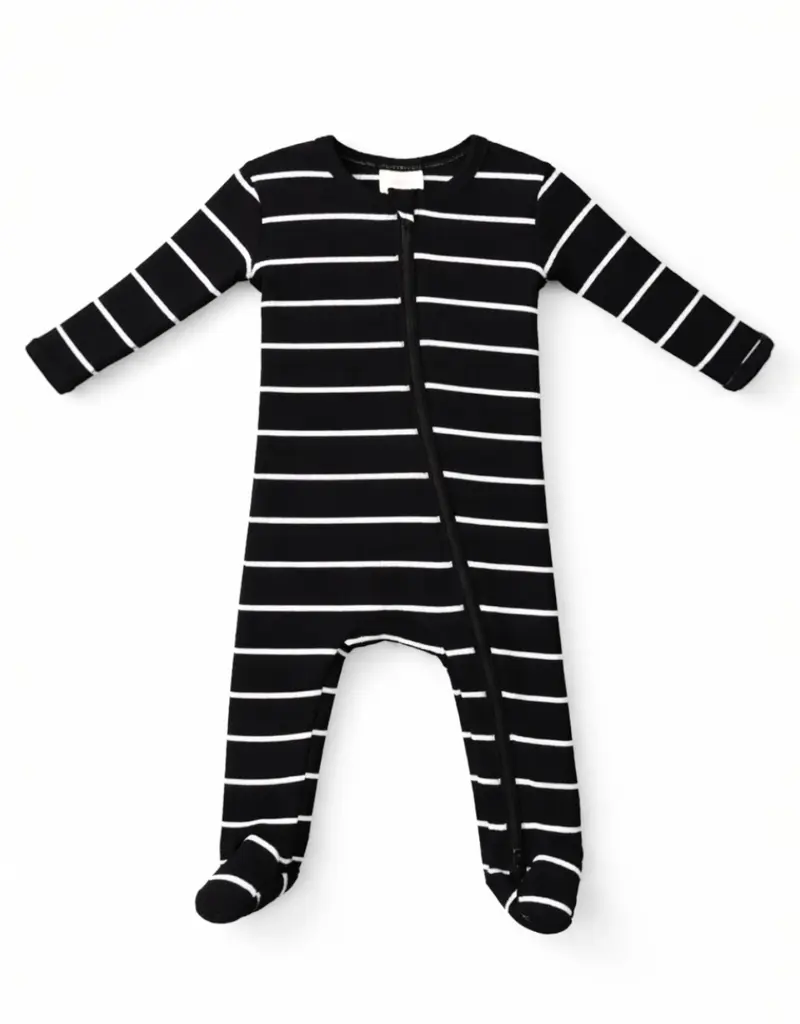 509 Broadway Black White Stripe Ribbed 2-Way Zip Footie