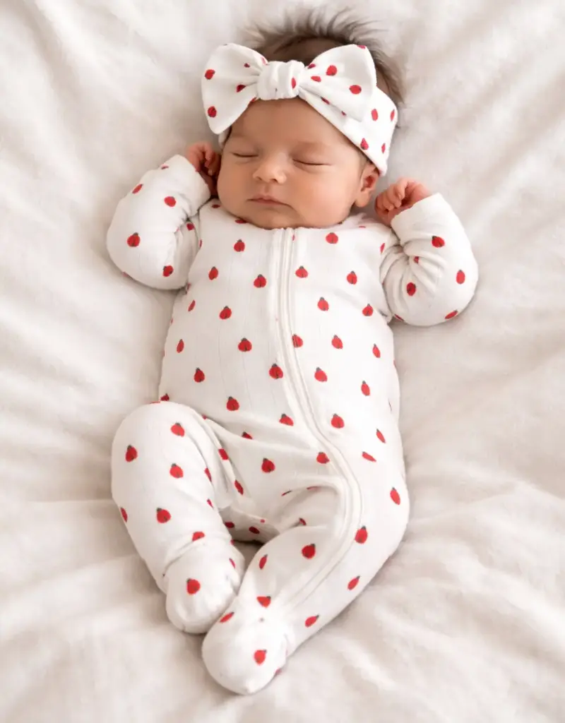 509 Broadway Ladybug Organic Pointelle 2-Way Zip Footie