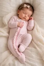 509 Broadway Pink Stripe Ribbed Frill 2-Way Zip Footie