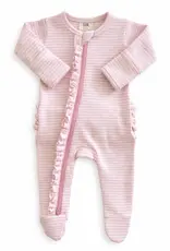 509 Broadway Pink Stripe Ribbed Frill 2-Way Zip Footie