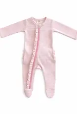 509 Broadway Pink Stripe Ribbed Frill 2-Way Zip Footie