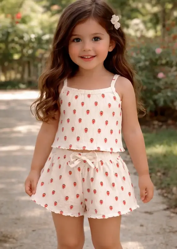 509 Broadway White Strawberry Organic Pointelle Summer Set