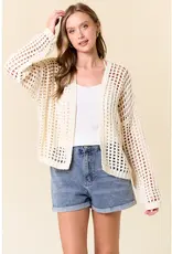 509 Broadway Crochet Fishnet Cropped Open Cardigan