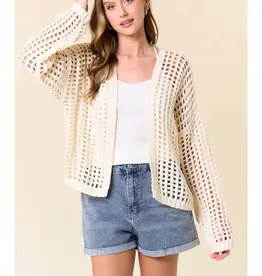 509 Broadway Crochet Fishnet Cropped Open Cardigan