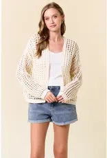 509 Broadway Crochet Fishnet Cropped Open Cardigan