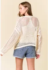 509 Broadway Crochet Fishnet Cropped Open Cardigan