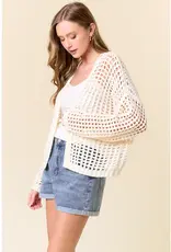 509 Broadway Crochet Fishnet Cropped Open Cardigan