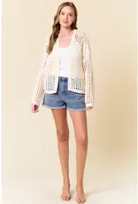 509 Broadway Crochet Fishnet Cropped Open Cardigan