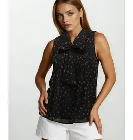 509 Broadway Yoryu Chiffon Neck Bow Sleeveless Pintuck Detail