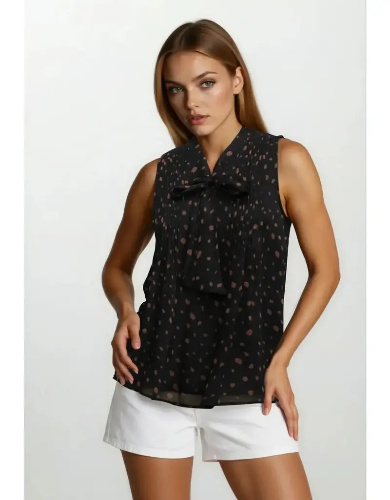 509 Broadway Yoryu Chiffon Neck Bow Sleeveless Pintuck Detail