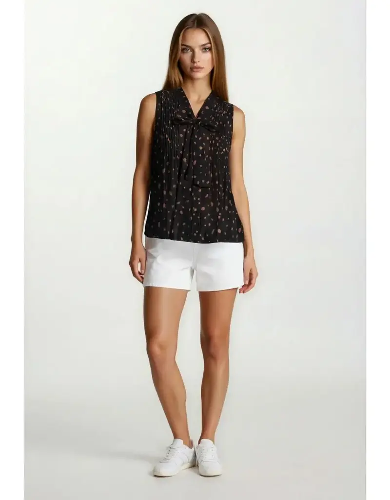 509 Broadway Yoryu Chiffon Neck Bow Sleeveless Pintuck Detail