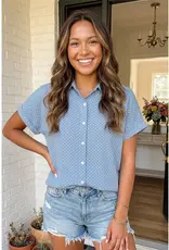 509 Broadway Polka Dot Cuffed Sleeve Top